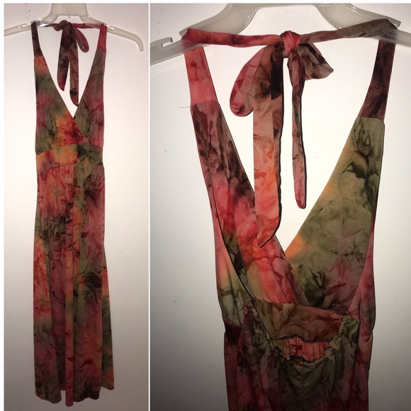 Backless Multi-Color Halter Top Maxi Dress - Picture 1 of 4